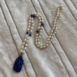 Gold pearl and lapis necklace